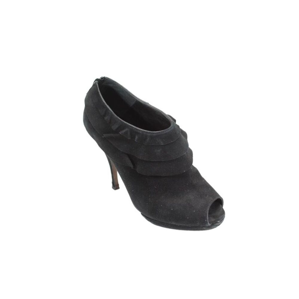 Moschino Cheap & Chic Women's Open Toe Suede Ruffle Ankle Boots Black Size 8.5